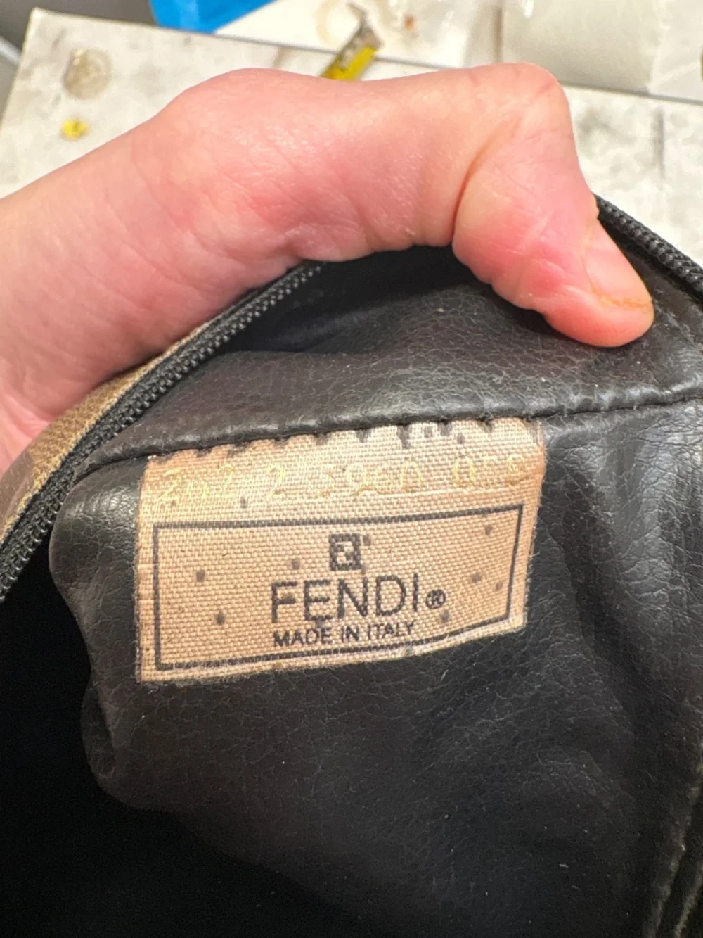 Fendi vintage black gold/brown striped cosmetic clutch bag